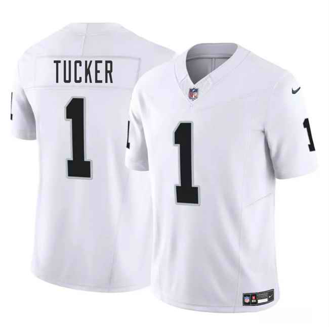 Men's Las Vegas Raiders #1 Tre Tucker White 2025 F.U.S.E. Vapor Stitched Football Jersey
